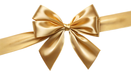 Elegant gold satin gift bow on transparent background

