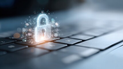 Digital Security: A glowing digital padlock overlayed on the keyboard of a computer, symbolizing the protection of data in an interconnected world.