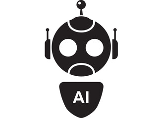 a captivating black robot head graphic illustration featuring circular eyes a simple mouth and antennae perfect for tech designs on transparent background