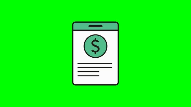 Modern mobile payment summary interface displaying a large currency icon with simple black outlines in bright flat cartoon design