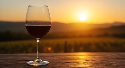 Glass of red wine at sunset outdoor leisure and relaxation concept
