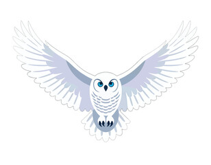 Obraz premium Spread-Wing White Owl with Blue Eyes Flying Forward