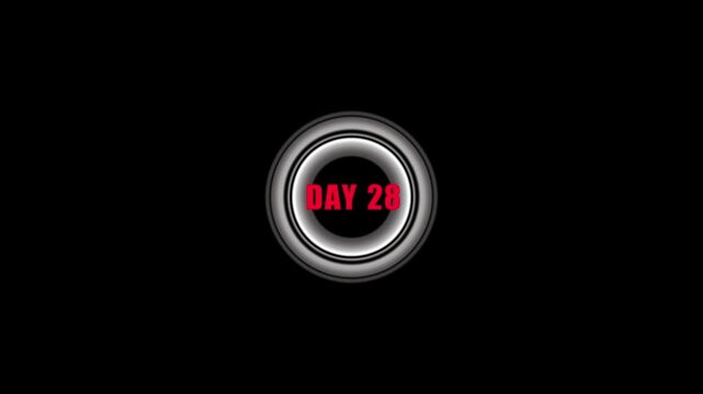 Circular Emblem with Red Text DAY 28 on Black Background day 28 circle