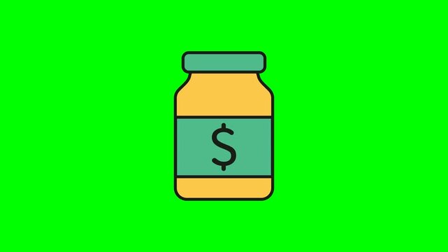Colorful savings jar graphic featuring yellow body, green lid, and large dollar sign on vibrant green backdrop for economy theme