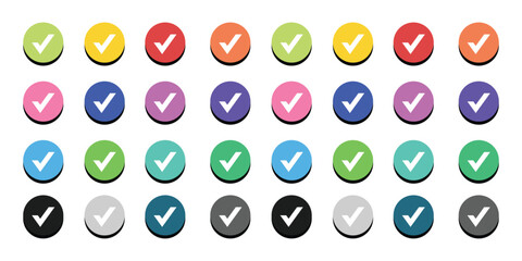 Mega Pack Colorful Check Mark Icon Set Vector, Round Tick Button Approved Success Symbol Collection, UI UX Graphic