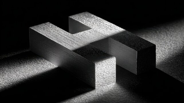 Close up of a 3D metallic letter H covered in sparkling glitter dust with dramatic shadows and light.