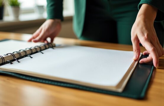 Person opening a notebook on a tidy desk, preparing notes for a productive session