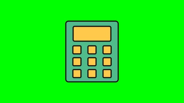 Modern minimal calculator icon featuring bold yellow keypad and teal frame on vibrant green backdrop representing accounting and budgeting themes