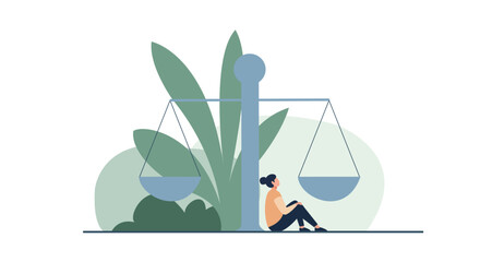 Flat Design Concept of Work-Life Balance and Well-being with Plants