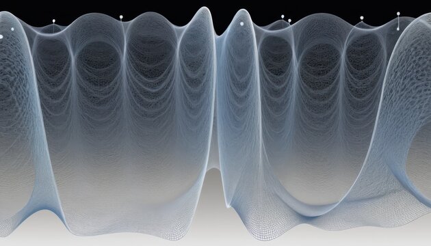 Abstract waves visualization featuring delicate light blue netting and white dots creating a