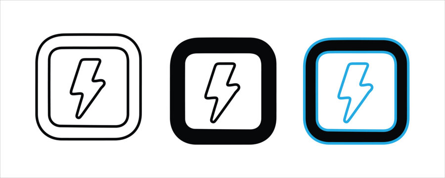 Three lightning bolt icons in rounded squares,
