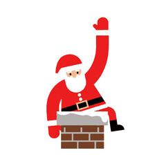 Santa Claus slides down chimney for Christmas, a cheerful holiday icon ideal for festive greeting cards and seasonal promotions with delightful charm