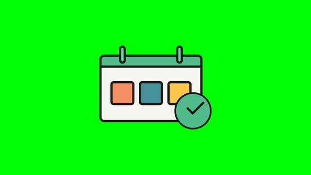 Minimalist schedule planner icon featuring pastel date blocks and confirmation checkmark in modern flat style on vibrant backdrop