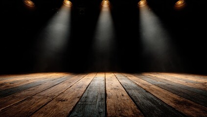 Stage with spotlights on wooden floor