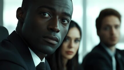 A diverse group of professionals engaged in a serious business discussion. Corporate collaboration and teamwork are central themes. - Powered by Adobe