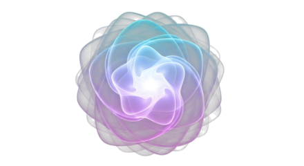 Abstract glowing fractal shape with blue and purple hues, isolated on transparent background