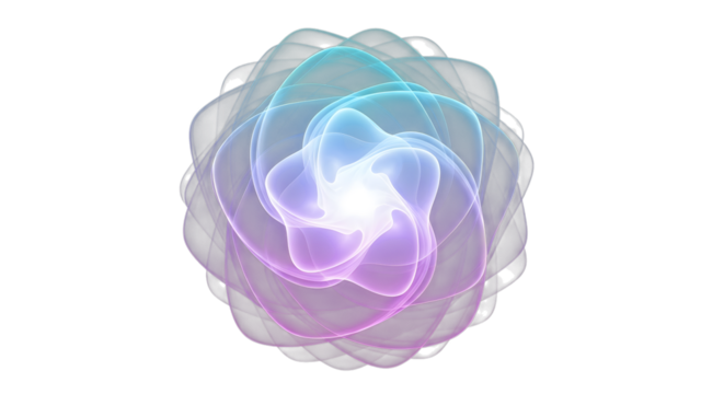 Abstract glowing fractal shape with blue and purple hues, isolated on transparent background - Powered by Adobe