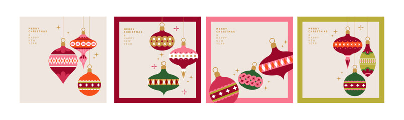 Fototapeta na wymiar Merry Christmas and Happy New Year greeting cards for business and personal use. Vector illustrations for greeting card, website banner, social media banner, marketing material.