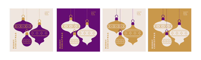 Merry Christmas and Happy New Year greeting cards for business and personal use. Vector illustrations for greeting card, website banner, social media banner, marketing material.