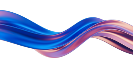 Abstract flowing iridescent wave shape with blue and purple gradient, isolated on transparent background