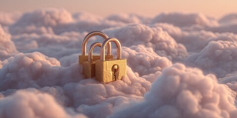 Golden padlocks resting on fluffy clouds