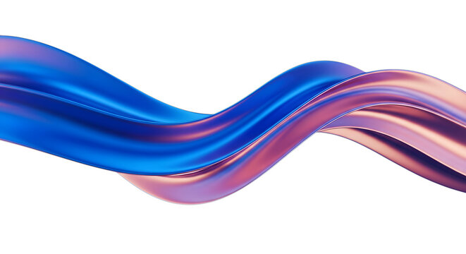 Abstract flowing iridescent wave shape with blue and purple gradient, isolated on transparent background