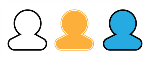 Three user profile icons in different colors and styles, 