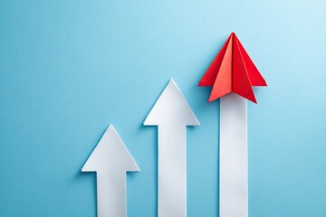 Paper airplane ascends upward arrows