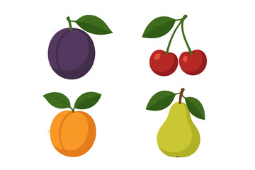 Fresh ripe summer fruits assortment including plum, cherry, apricot, and pear