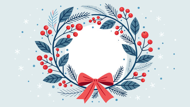 Holiday greeting vector wreath with berries and bow offers festive cheer for seasonal designs and winter themed promotions
