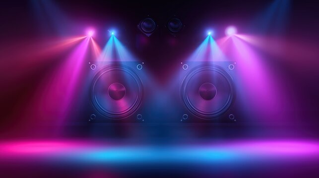  superbass loud speakers and rays of light of nightclub