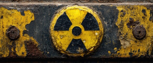 Corroded metal plate with radioactive symbol