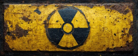 Rusty yellow sign with radiation symbol
