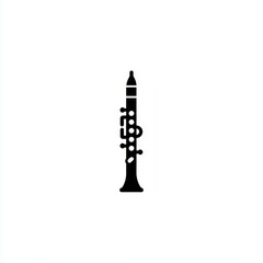 A simple black silhouette of a clarinet on a plain white background. The vector graphic features the distinctive keys and bell of the woodwind instrument.