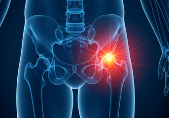 Medical Illustration Of Hip Joint Pain Highlighting Inflammation On The Right Hip