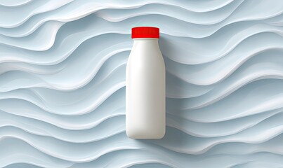 White plastic bottle on light blue wavy background