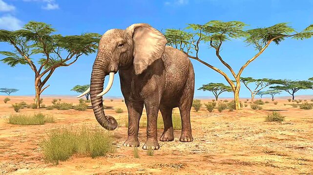 African elephant eating grass