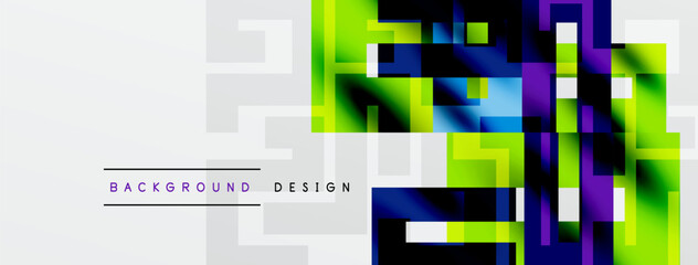 Abstract geometric pattern. Bright colors blend, creating modern background. Squares overlap, forming dynamic visual texture.