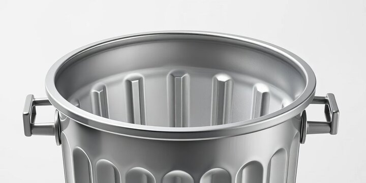 Clean, empty metal trash can with smooth surface,  office,  background