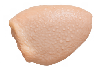 Fresh raw chicken fillet with skin and water droplets, visible texture on transparent background, preparing healthy meal