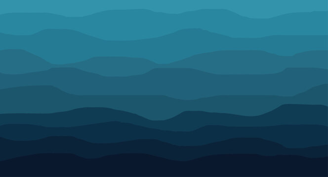 A serene landscape unfolds with layers of rolling hills, each a gradient of deep blues, creating a calming and atmospheric vista that evokes a sense of depth and tranquility in natures embrace