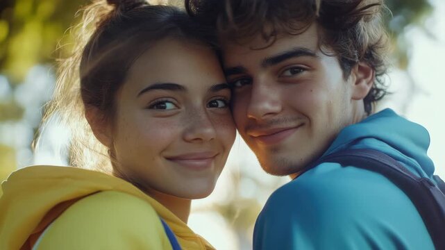 Smiling pair enjoying outdoor adventure.