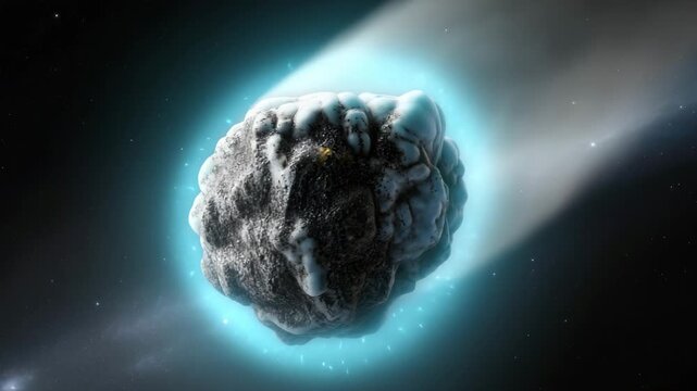 Icy Comet Streaking Through Starry Cosmos Celestial Body With Glowing Tail Cosmic Journey Deep 4K Ai HD high quality video.
