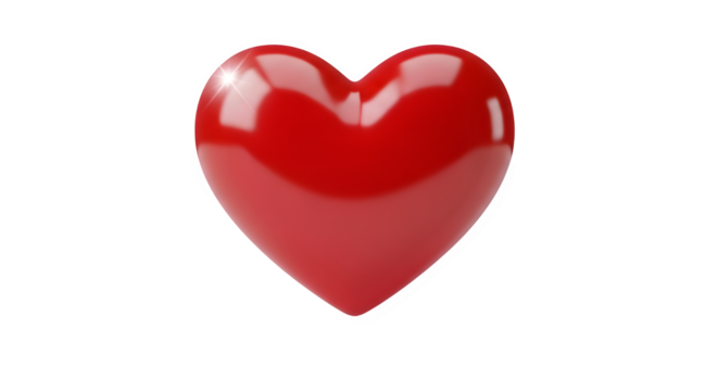 A vibrant red heart, isolated on transparent background, radiates love and affection, its smooth curves and glossy surface reflecting light in a captivating dance of color and form, symbolizing passio