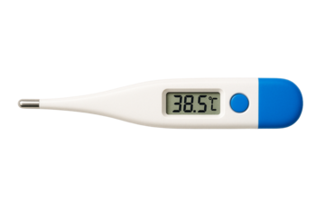 Digital medical thermometer showing fever temperature isolated on transparent background PNG