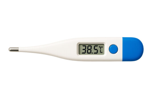 Digital medical thermometer showing fever temperature isolated on transparent background PNG