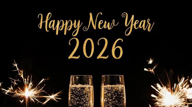 Sparkling New Year 2026 Celebration with Champagne and Fireworks.
