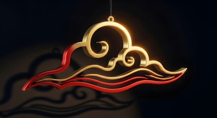 Elegant golden and red cloud ornament with intricate details on dark background
