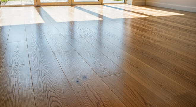 Sunlit hardwood flooring in a stylish home offers a bright and welcoming space enhancing the interior design and creating a warm comfortable atmosphere