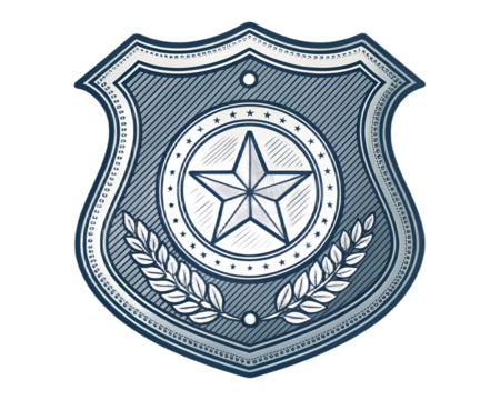 Police badge icon, shield shape, simple engraving detail, isolated on transparent background